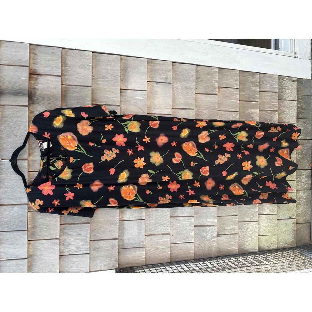 Vintage KHLA maxi floral black dress XL